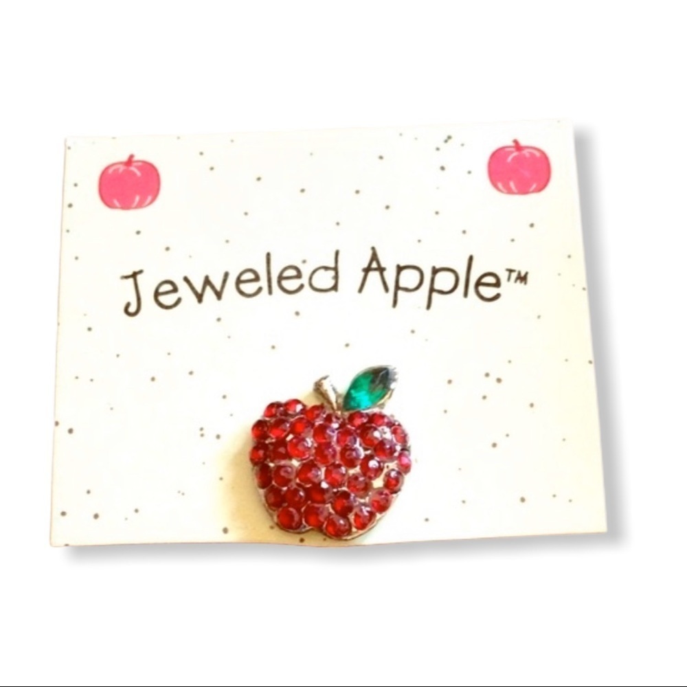 Jeweled Apple Red Rhinestone Gold Teachers Brooch